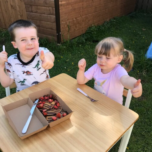 Jamie, Lily and Nutella pancakes