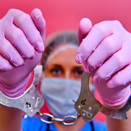 Nurse in handcuffs Square